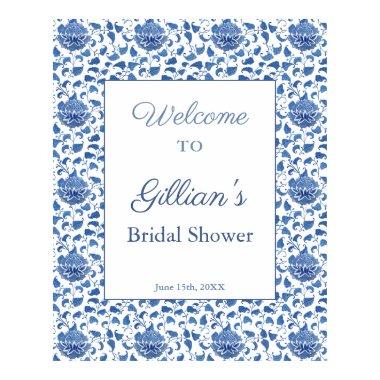 Elegant Blue White Pattern Bridal Shower Welcome Poster