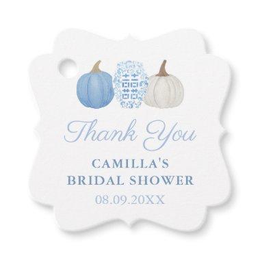 Elegant Blue & White Pumpkins Autumn Bridal Shower Favor Tags