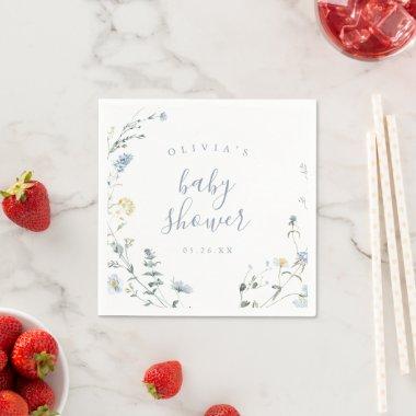 Elegant Blue Wildflower Rustic Boho Baby Shower Napkins