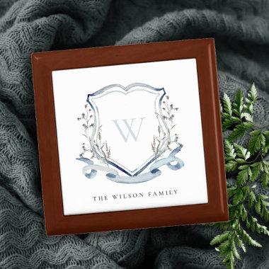 Elegant Blue Wildflower Watercolor Monogram Gift Box