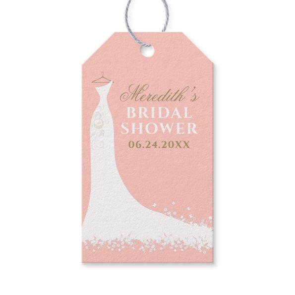 Elegant Blush and Gold Wedding Gown Bridal Shower Gift Tags