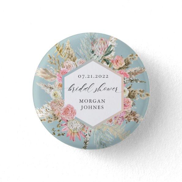 elegant blush bohemian floral Bridal Shower Butto Button