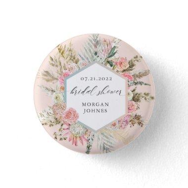 elegant blush bohemian floral Bridal Shower Button