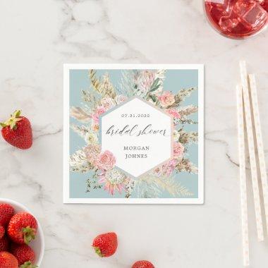 elegant blush bohemian floral Bridal Shower Napkin