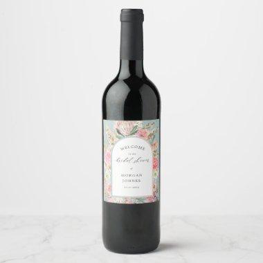 Elegant Blush Bohemian Floral Bridal Shower Wine Label
