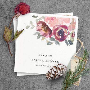 ELEGANT BLUSH BURGUNDY FLORAL BUNCH BRIDAL SHOWER NAPKINS