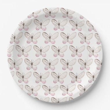 Elegant Blush Butterflies Pattern | Paper Plates