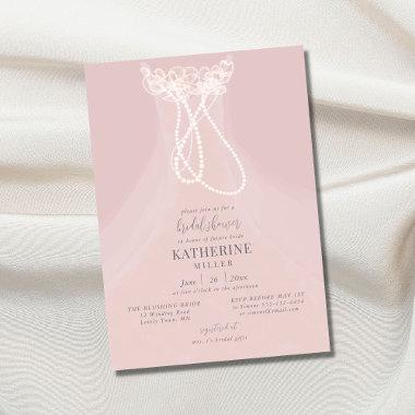 Elegant Blush Dress Ruffles Pearls Bridal Shower Invitations