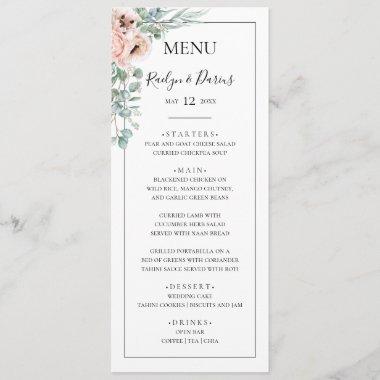 Elegant Blush Floral | Black Frame Wedding Dinner Menu