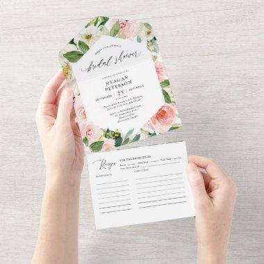 Elegant Blush Floral Bridal Shower All In One Invitations