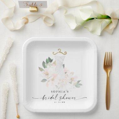 Elegant Blush Floral Bridal Shower Paper Plates