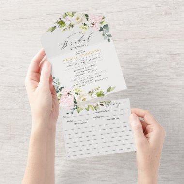 Elegant Blush Floral Bridal Shower & Recipe All In One Invitations
