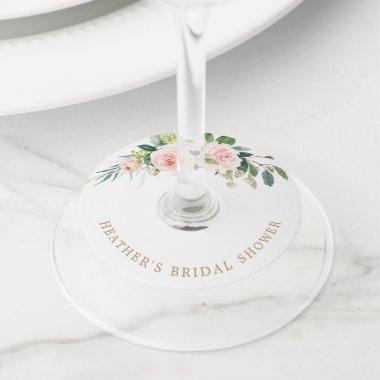 Elegant Blush Floral Bridal Shower Wine Glass Tag