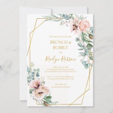 Elegant Blush Floral | Brunch and Bubbly Shower Invitations