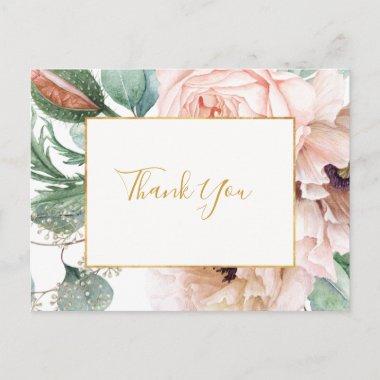 Elegant Blush Floral Garden | Wedding Thank You PostInvitations
