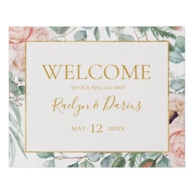 Elegant Blush Floral Garden | Welcome Faux Canvas Print