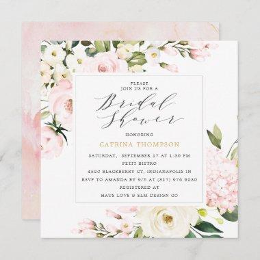 Elegant Blush Floral Greenery Bridal Shower Invitations
