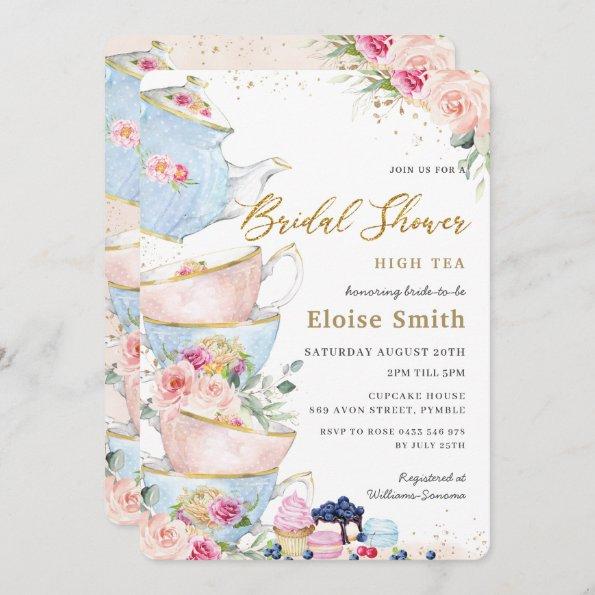 Elegant Blush Floral High Tea Party Bridal Shower Invitations