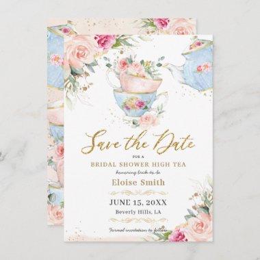 Elegant Blush Floral High Tea Party Bridal Shower Save The Date