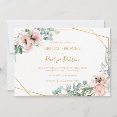 Elegant Blush Floral | Horizontal Bridal Shower Invitations