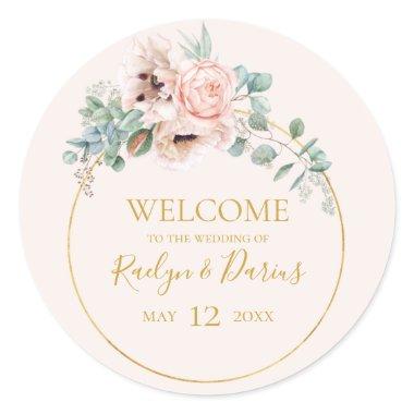Elegant Blush Floral | Pastel Wedding Welcome Classic Round Sticker