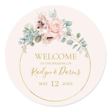 Elegant Blush Floral | Pastel Wedding Welcome Classic Round Sticker
