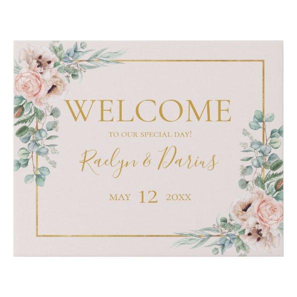 Elegant Blush Floral | Pastel Welcome Faux Canvas Print