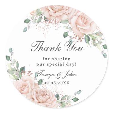 Elegant Blush Floral Rose Gold Wedding Bridal Classic Round Sticker