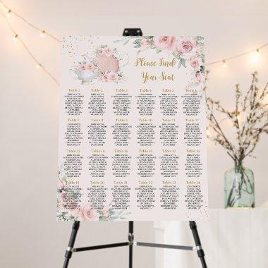 Elegant Blush Floral Tea Party Baby Bridal Seating Foam Board