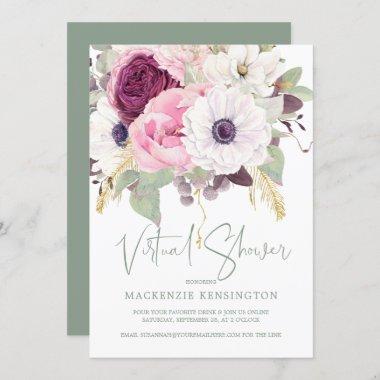 Elegant Blush Floral Virtual Bridal Shower Invitations