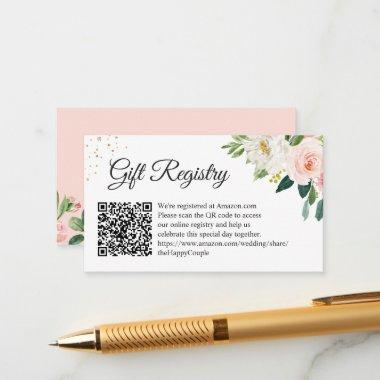 Elegant Blush Floral Wedding Gift Registry QR Code Enclosure Invitations