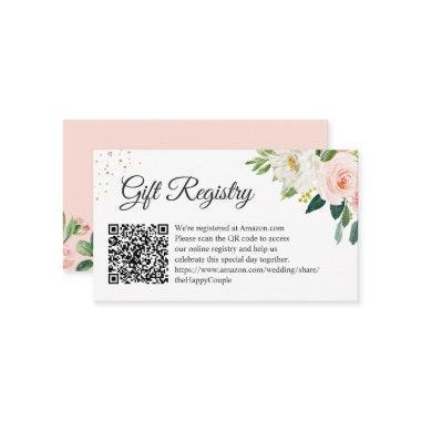 Elegant Blush Floral Wedding Gift Registry QR Code Enclosure Invitations