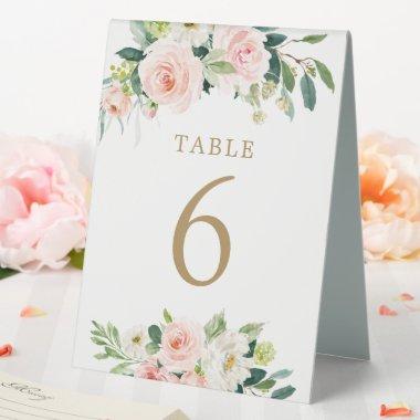 Elegant Blush Floral Wedding Table Numbers Table Tent Sign