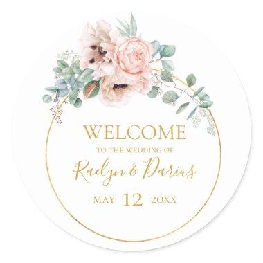 Elegant Blush Floral | Wedding Welcome Classic Round Sticker