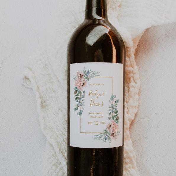 Elegant Blush Floral | Wedding Wine Label