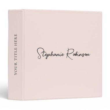 Elegant Blush Girly Monogram Signature Name Script 3 Ring Binder