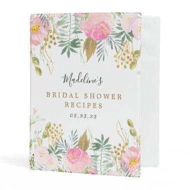 Elegant Blush Gold Watercolor Floral  Mini Binder
