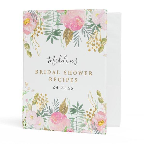 Elegant Blush Gold Watercolor Floral  Mini Binder