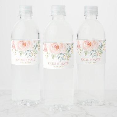 Elegant Blush Gold Watercolor Roses Wedding Favors Water Bottle Label