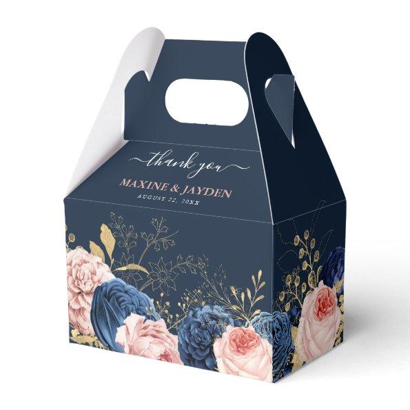 Elegant Blush & Navy Floral Wedding Thank You Favor Box
