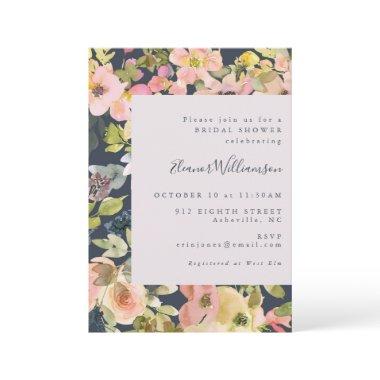 Elegant Blush Navy Watercolor Floral Bridal Shower Invitations