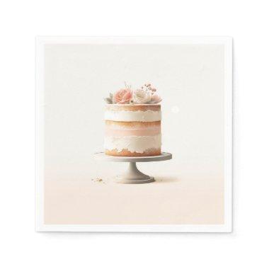 Elegant Blush Peach Floral Cake  Napkins