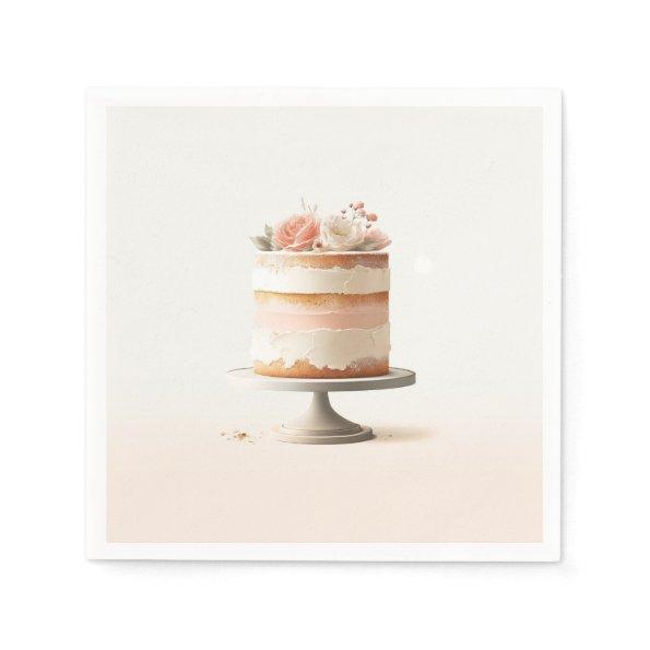 Elegant Blush Peach Floral Cake  Napkins