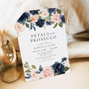 Elegant Blush Petals & Prosecco Bridal Shower Invitations