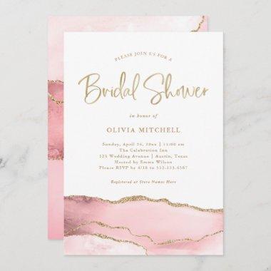 Elegant Blush Pink Agate with Gold | Bridal Shower Invitations