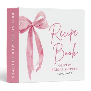 Elegant Blush Pink Bow  Recipe Book 3 Ring Binder