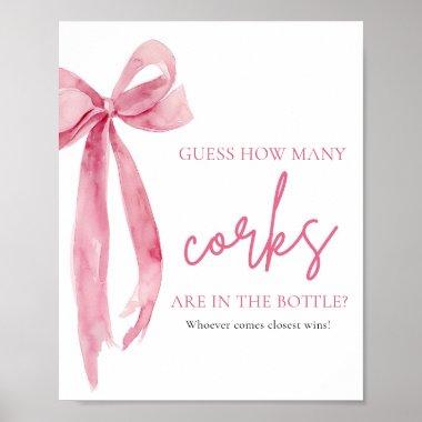 Elegant Blush Pink Bow Guess How Many Corks Game Poster
