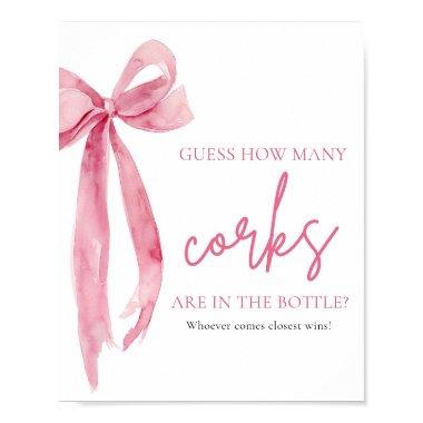 Elegant Blush Pink Bow Guess How Many Corks Game Poster