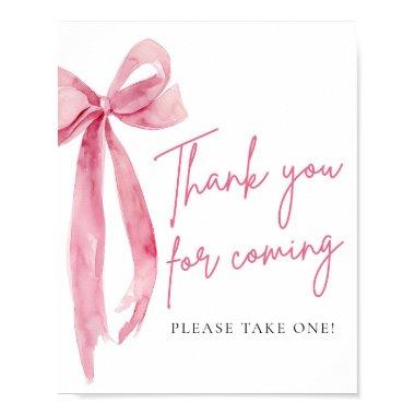 Elegant Blush Pink Bow Thank You For Coming Sign