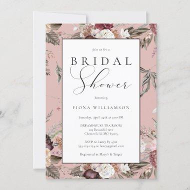 Elegant Blush Pink Burgundy Floral Bridal Shower Invitations